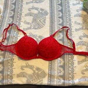 Red lacy, push-up Victoria’s Secret bra